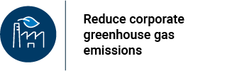 1. Reduce corporate greenhouse gas emissions. Icon of a factory with a leaf coming from the smoke stack.