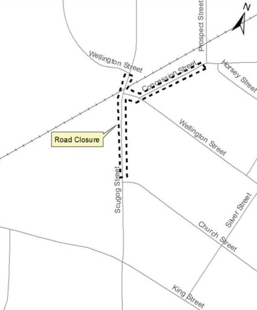 Map of CP Holiday Train road closure.