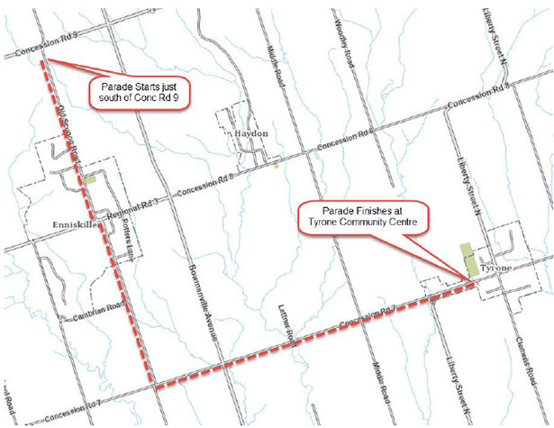 Map showing key road closures.