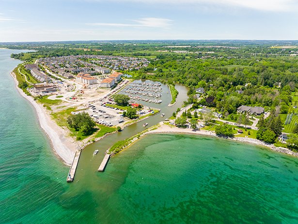 Aerial view of Bond Head Parkette waterfront