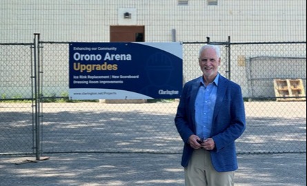 Clarington Mayor Adrian Foster announces upgrades at Orono Arena.