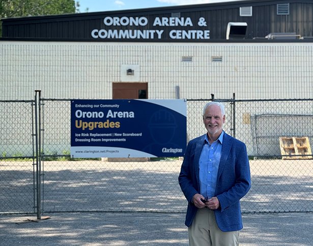 Clarington Mayor Adrian Foster in front of Orono Arena