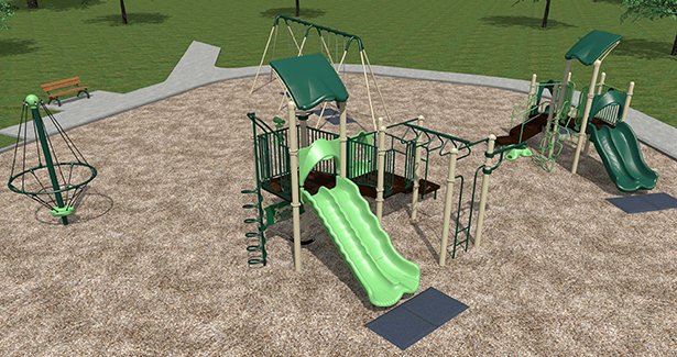 Concept drawing of Rhonda Park playground equipment. 