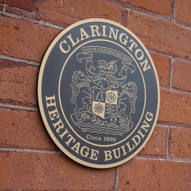 Clarington heritage plaque on the exterior of the newly renovated Shaw House