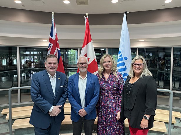 (Left to right) Todd McCarthy, MPP for Durham; Clarington Mayor Adrian Foster; Kersti Pascoe, Supervisor of Community Programs – Recreation and Fitness at the Municipality of Clarington; and Lee-Ann Reck, Deputy CAO, Public Services Department.