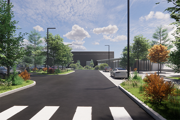 Entrance to the redeveloped indoor turf facility and the external connection to the new multi-sport dome