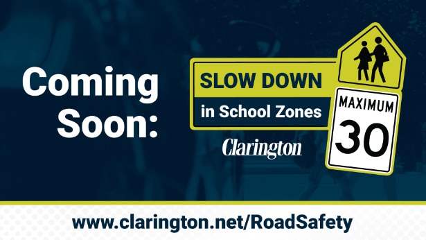 Coming soon: Slow down in School Zones. Maximum 30 kilometres per hour.