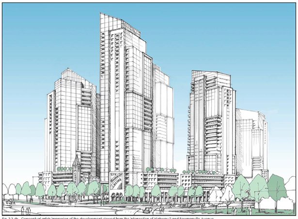 Rendering of proposed highrises