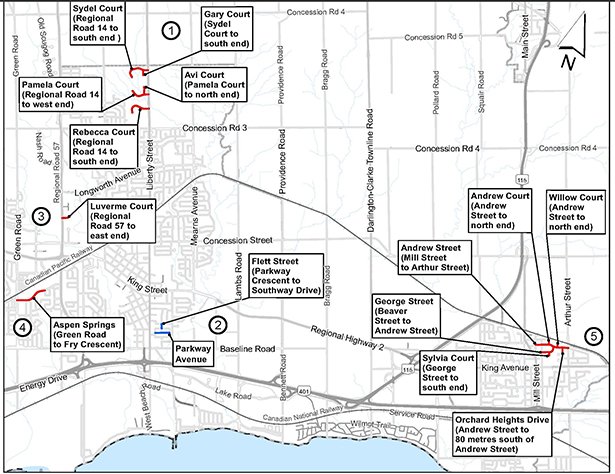 Map showing pavement rehabilitation areas