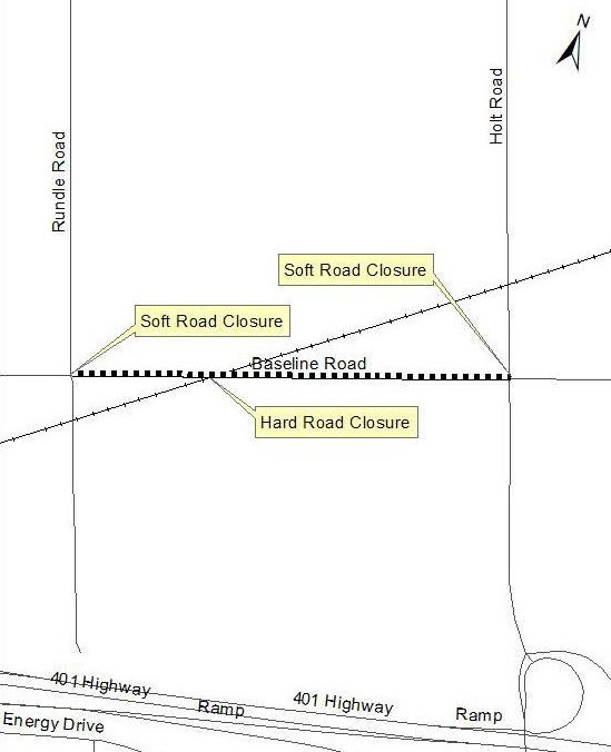 Map showing key road closures.