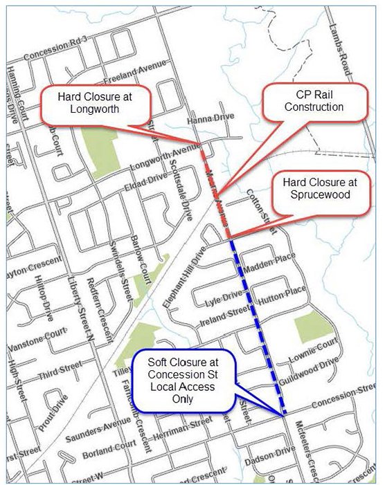 Map showing key road closures.