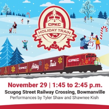 November 29 1:45 to 2:45 p.m. Scugog Street Railway Crossing, Bowmanville. Performances by Tyler Shaw and Shawnee Kish