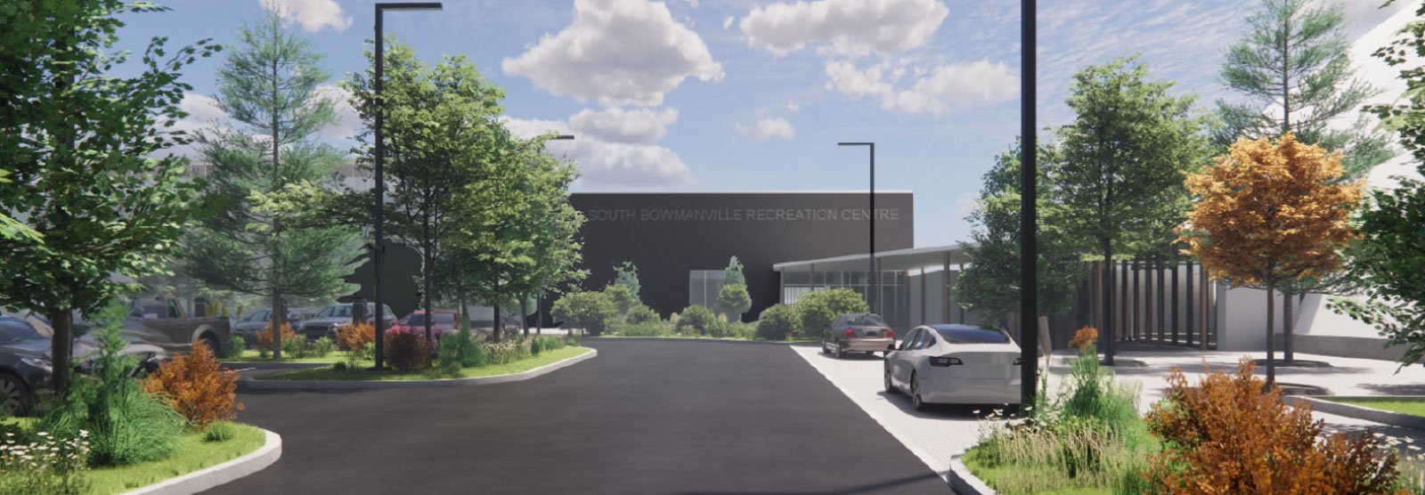 Future Site of the South Bowmanville Recreation Centre sign with Bowmanville Indoor Soccer in the background