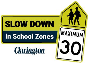 Slow down in school zones. Maximum 30 km/r.